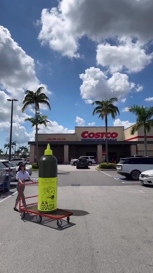 Graza Oversized Oil Bottle on Shopping Cart at Costco