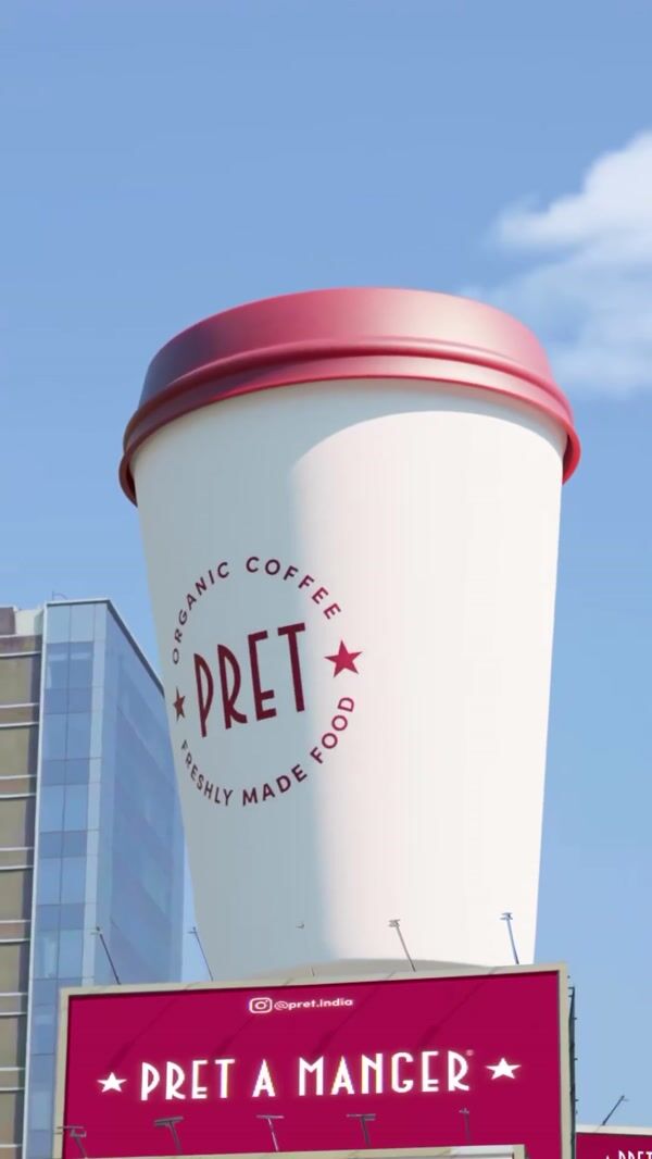 Pret A Manger Giant Coffee Cup on Top of Building