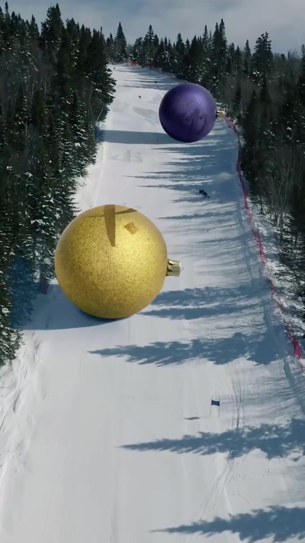 Club Med Christmas Balls Rolling Down Ski Park