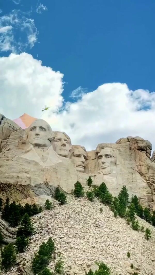 IKEA Helicopters Deliver Pillows and Blanket at Mount Rushmore