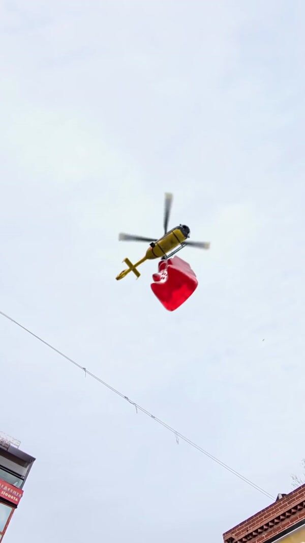 Haribo Helicopter Delivers Red Gummy Bear