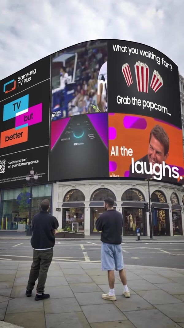 Samsung Man Grabs Popcorn from Digital Screen