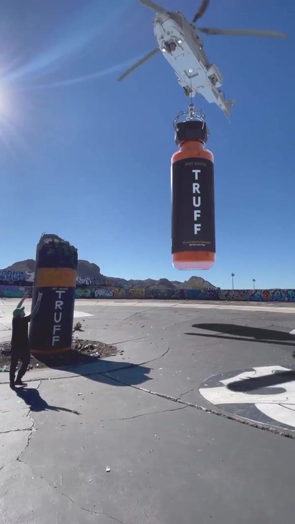 TRUFF Sauce Bottle Delivered by Helicopter