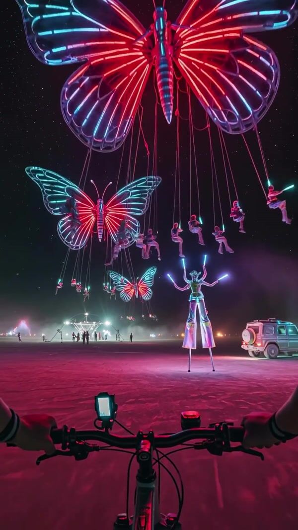 Timon Afinsky People Dangle from Giant Neon Butterflies