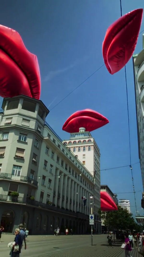 Smile Inflatable Lips Floating in Ljubljana