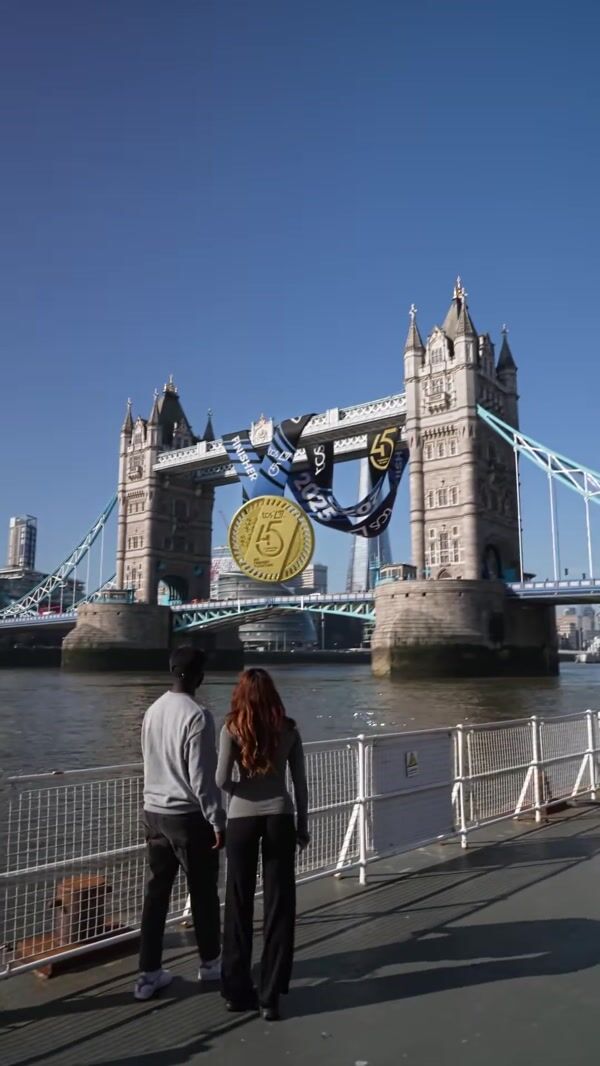 London Marathon Medal Hangs at Tower Bridge