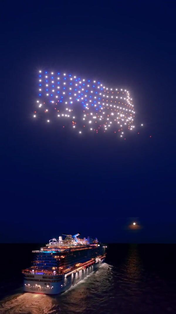 Carnival Cruise Waving Flag by Drone Lights
