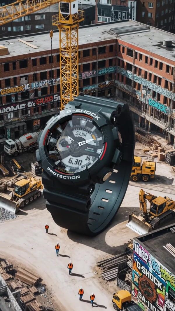 G-Shock Giant Watch at Construction Site
