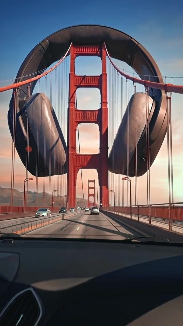 Amazon Giant Headphones Hang on Golden Gate Bridge