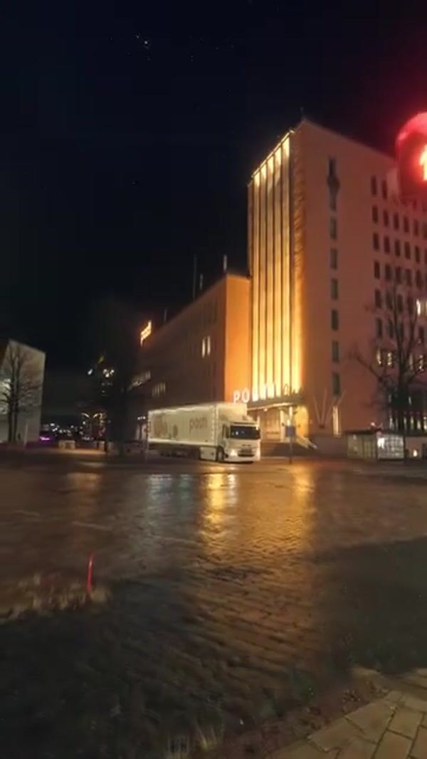 Posti Christmas Truck Takes Flight at Night