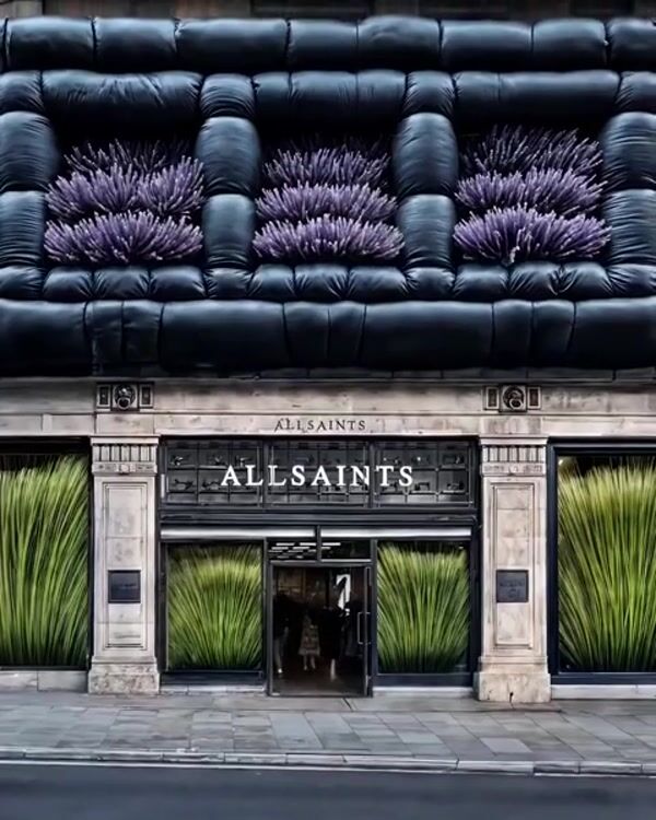 AllSaints Purple Flowers Pop Out of Facade