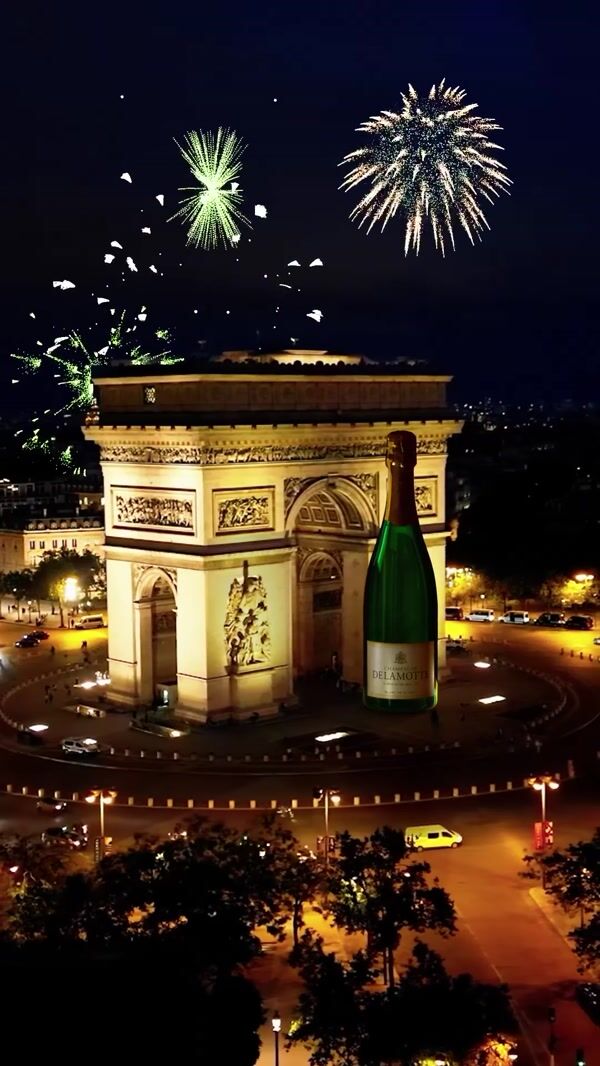 Champagne Delamotte Giant Bottle at Arc de Triomphe