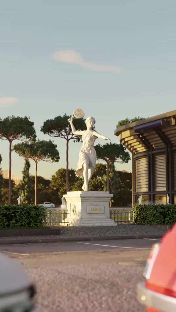 OYSHO Banner Rolls Down Behind Statue