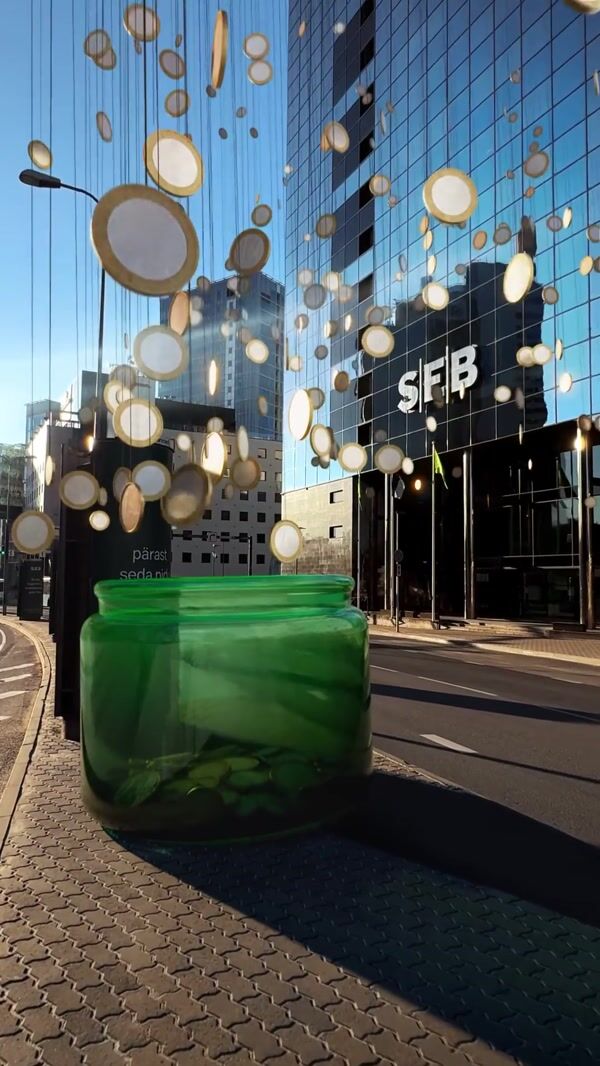 SEB Hanging Coins Fell on Green Jar at Street