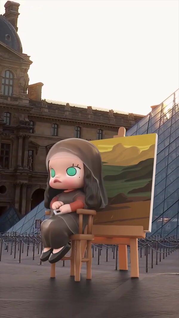 POP MART Character Takes Selfie at Louvre