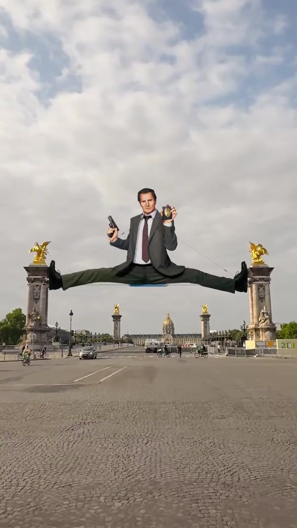 Paramount Liam Neeson Splits in Between Pillars