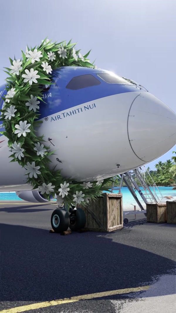 Air Tahiti Nui Plane Wears Flower Garland