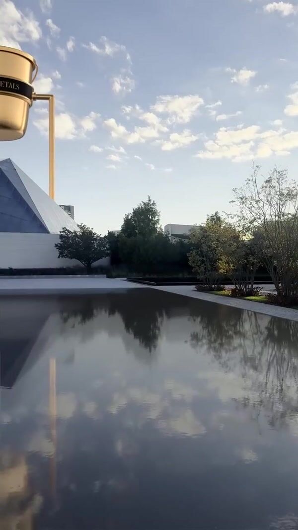 Prairies & Petals Giant Gold Bucket Installation at Ismaili Centre