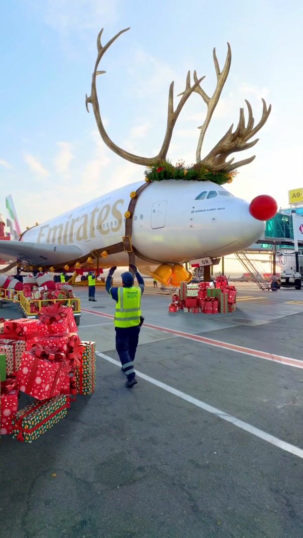 Emirates Reindeer Airplane Takes Off