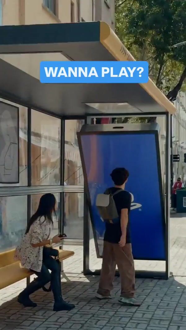 PlayStation Ad Flips Into Table Game at Bus Stop