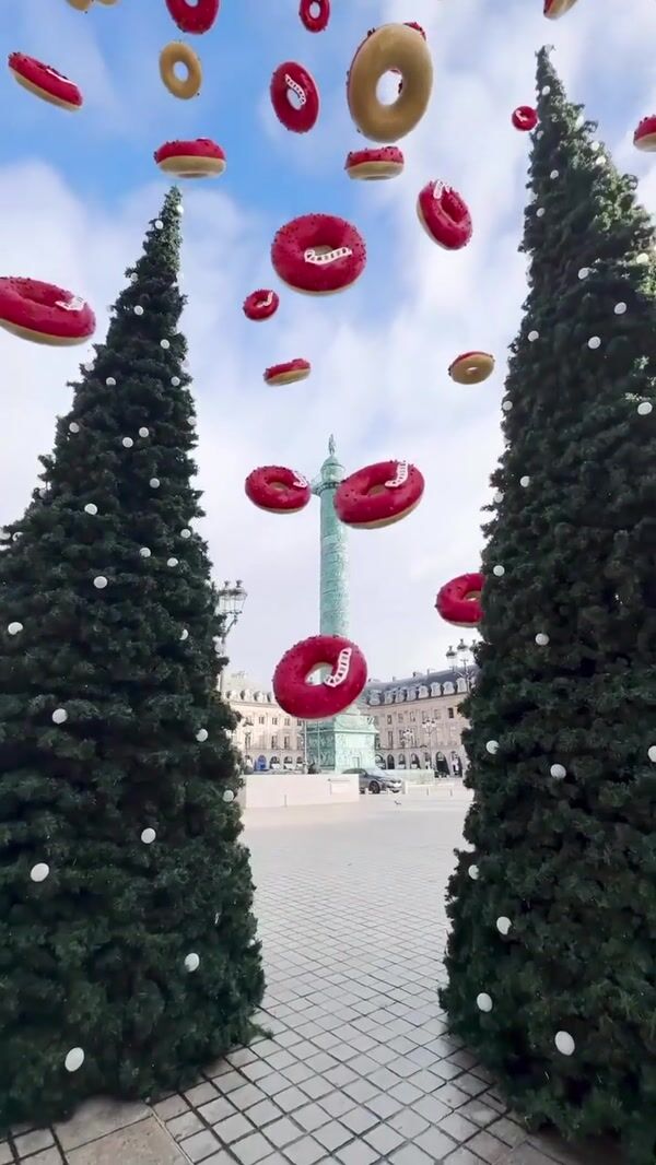 Starbucks Rain of Giant Donuts in Parisian Square
