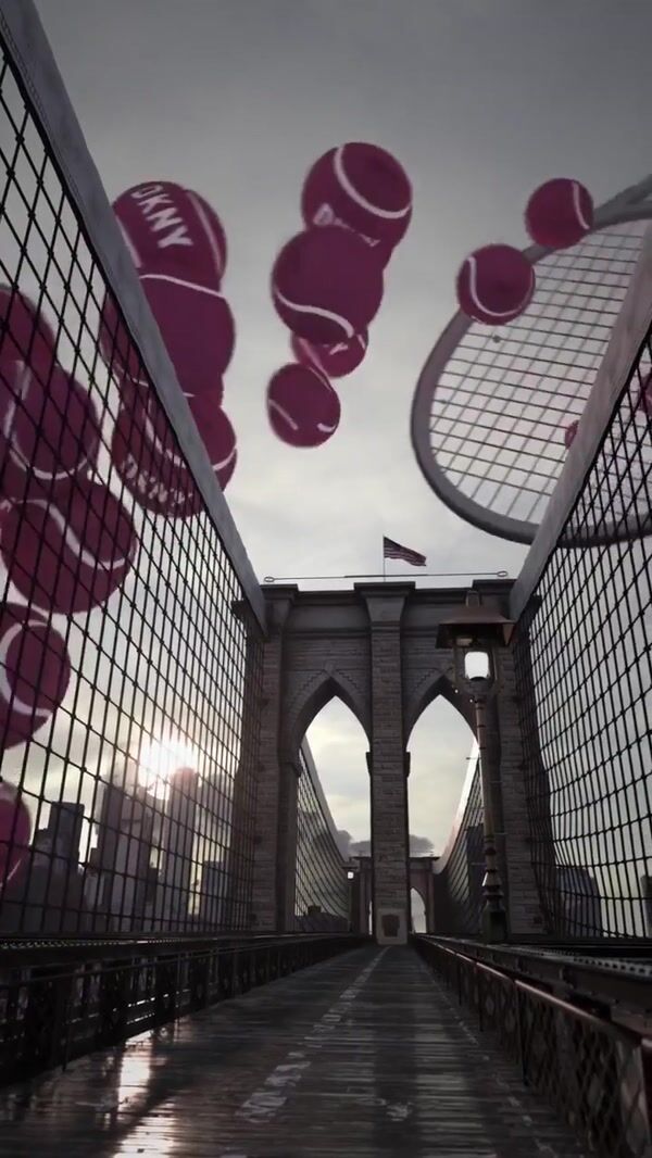 DKNY Tennis Balls and Rackets Rotates on Bridge