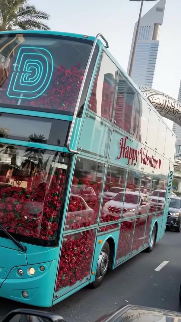 LHC Double-Decker Bus Filled with Red Roses