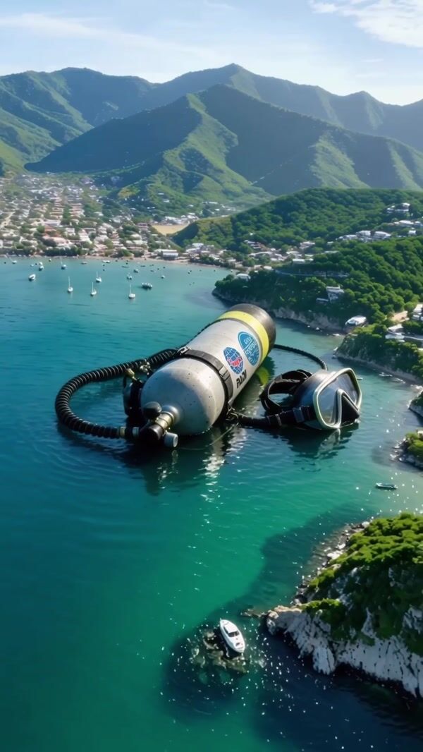 Divanga Hostel Giant Scuba Tank and Mask on Water
