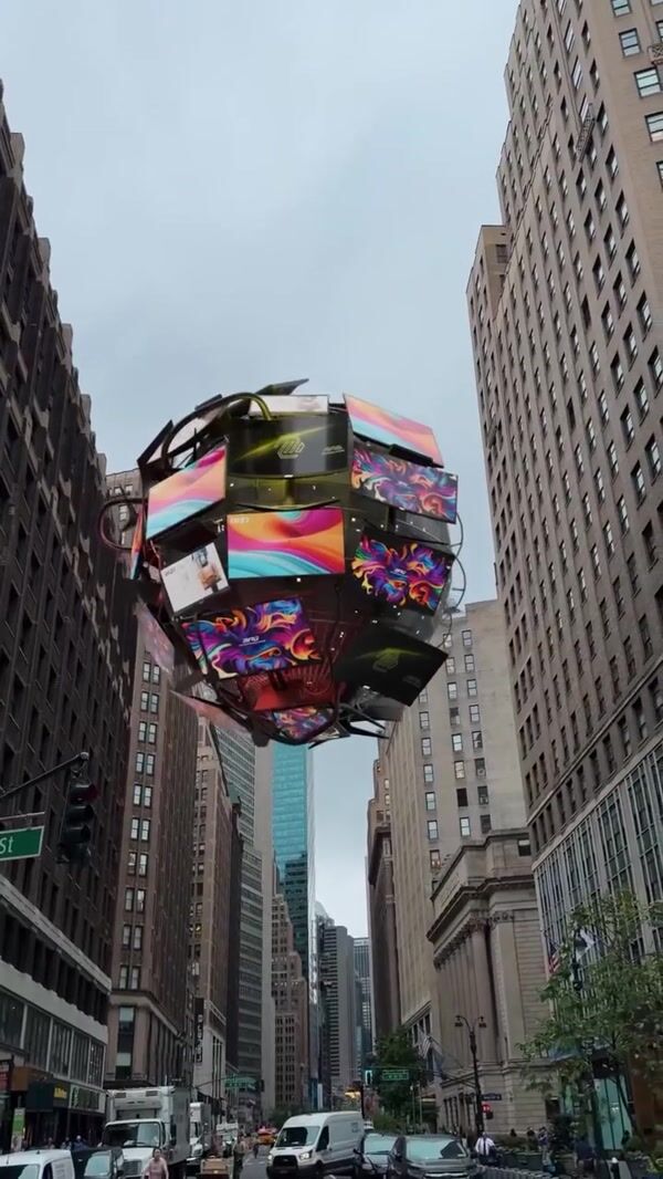 MSI Monitors Floating Sphere Above Broadway