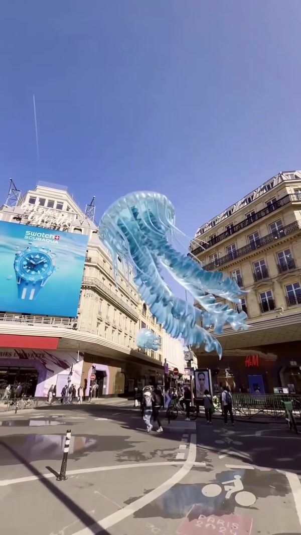 Galeries Lafayette Jelly Fish Swims Above Street