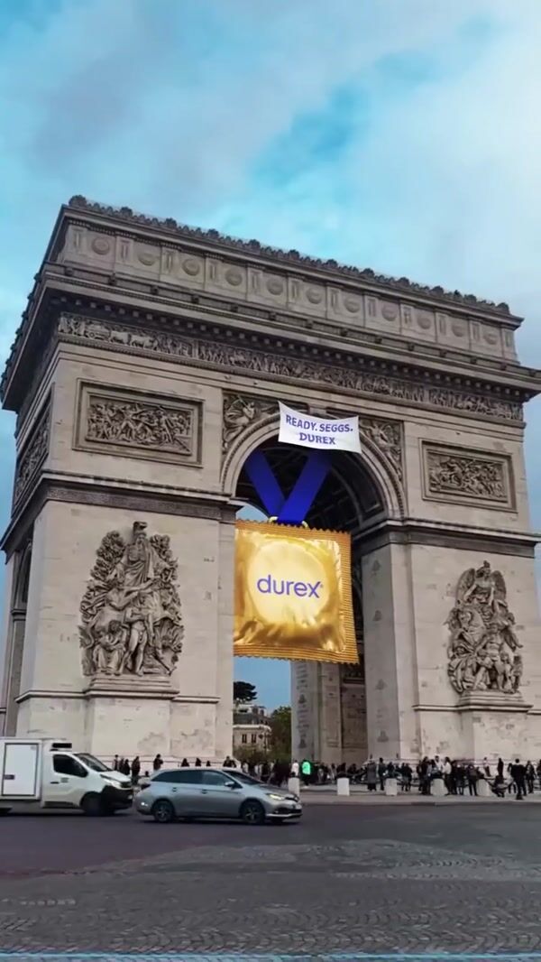 Durex Gold-wrapped Condom Hangs at Arc de Triomphe