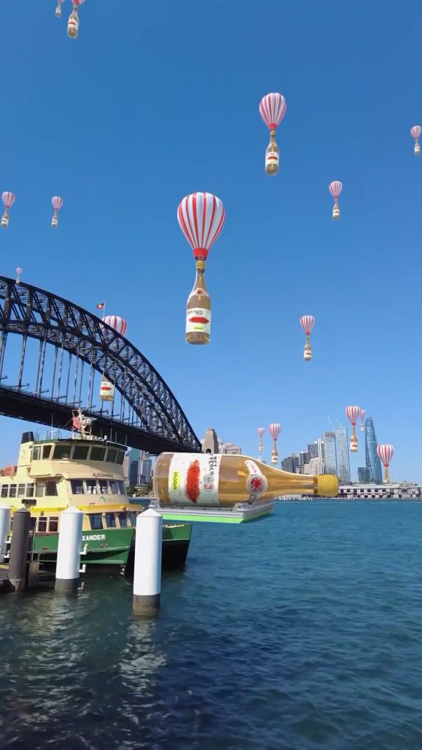 Pasqua Wines on Parachute Float Above Bridge