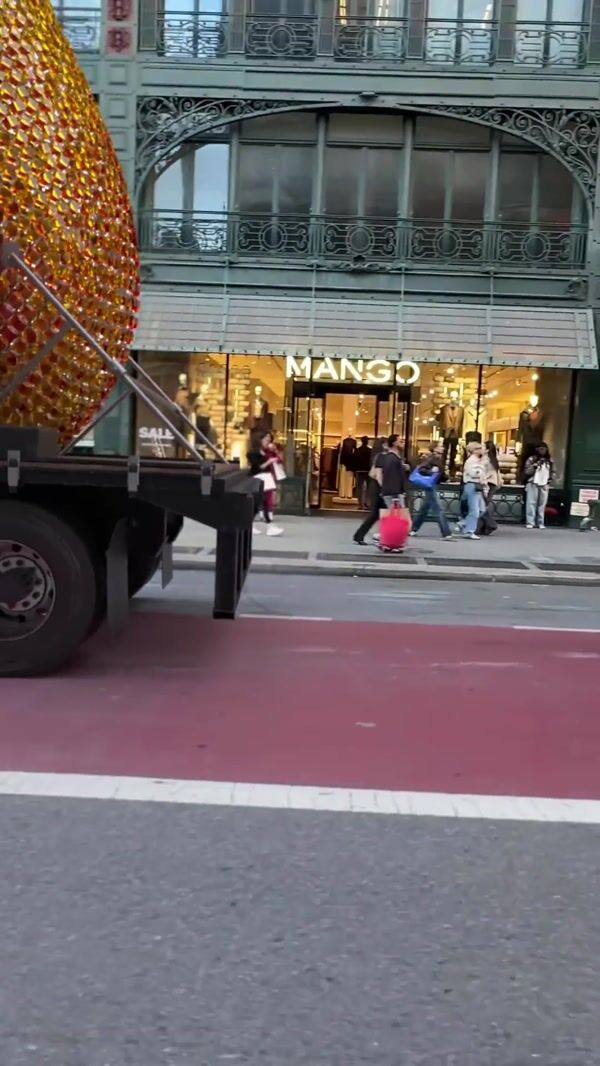 Mango Giant Glittering Mango Sculpture Rolls Through Soho