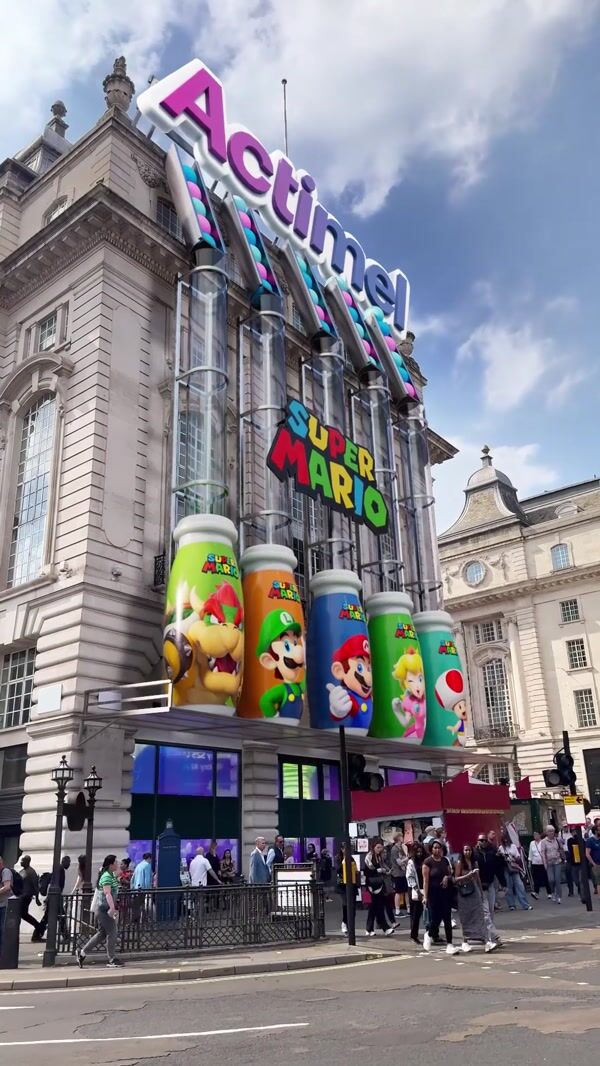 Actimel Pills Fall Into Giant Mario Bottles