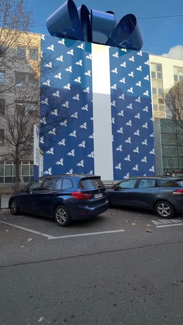 Volksbank Building Gift Box Reveals Christmas Tree