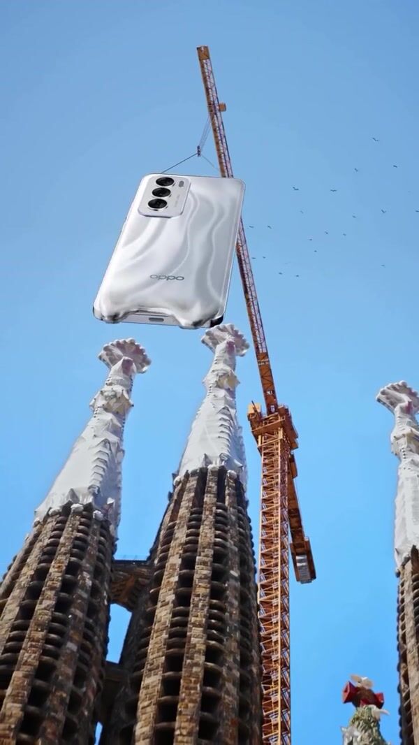 Oppo Smartphone Melting Over Sagrada Familia Towers