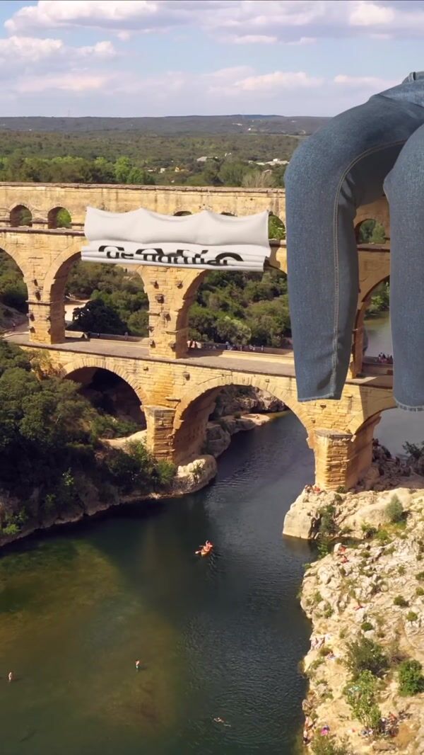 Celio Giant Jeans Sit on Pont du Gard