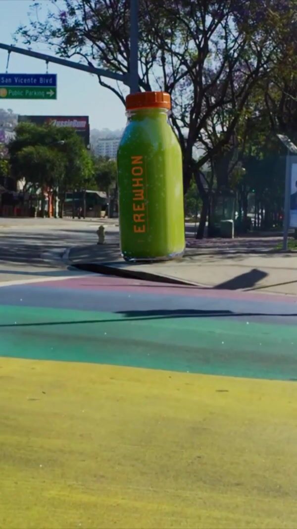 Erewhon Giant Bottle at Rainbow Crosswalk