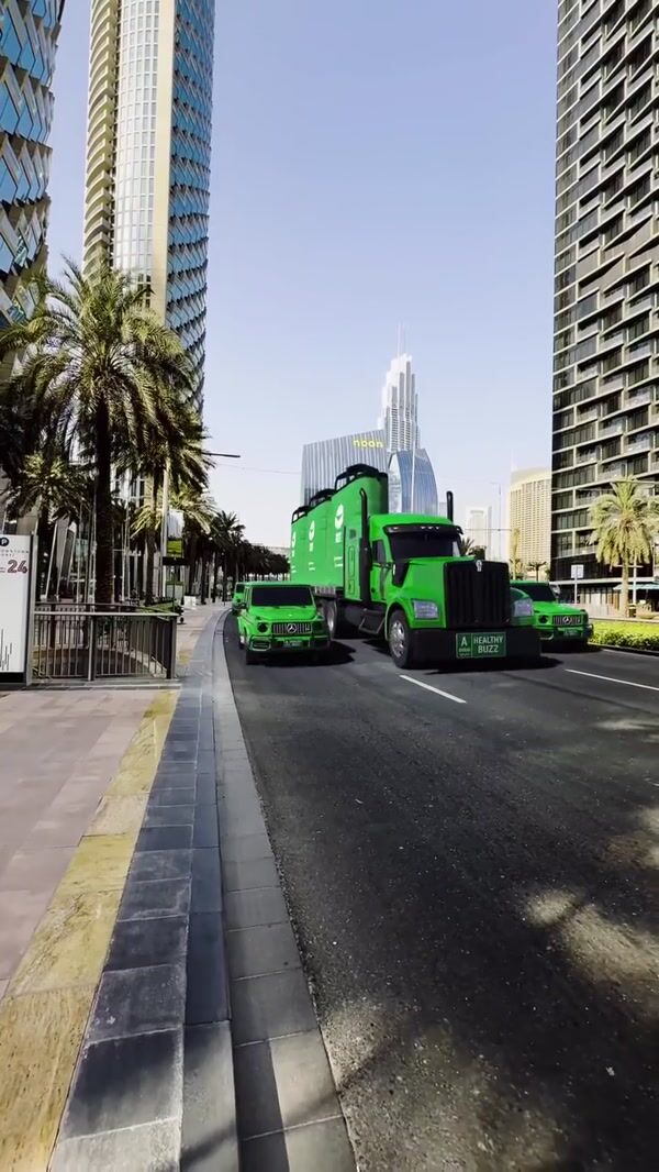 Healthy Buzz Giant Shopping Bags on Truck