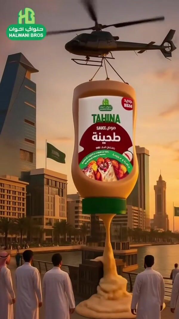 Halwani Bros Helicopter Lifts Giant Tahini Bottle