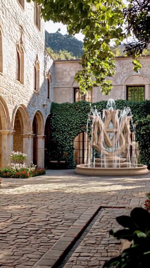 AMIRI Golden Logo Fountain in Garden