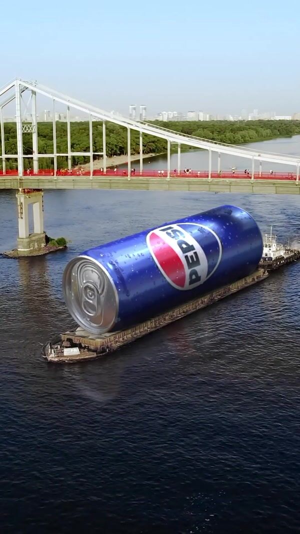 Pepsi Massive Can Floats Down the Dnipro River