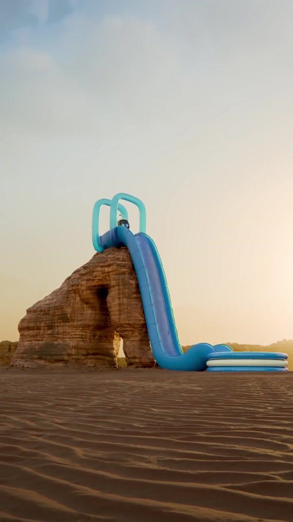 PlayStation Astro on Inflatable Slide in the Desert