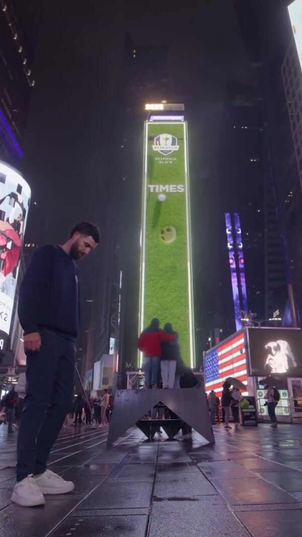 Ryder Cup Facade Opens to Reveal Giant Trophy
