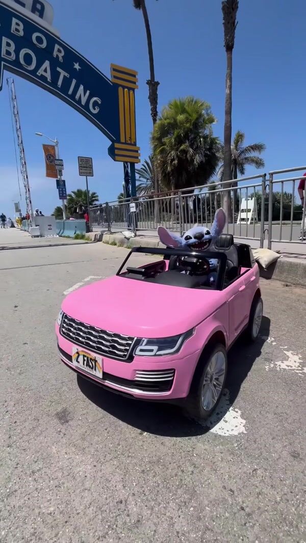 Santa Monica Pier Stitch Drives Mini Pink Car
