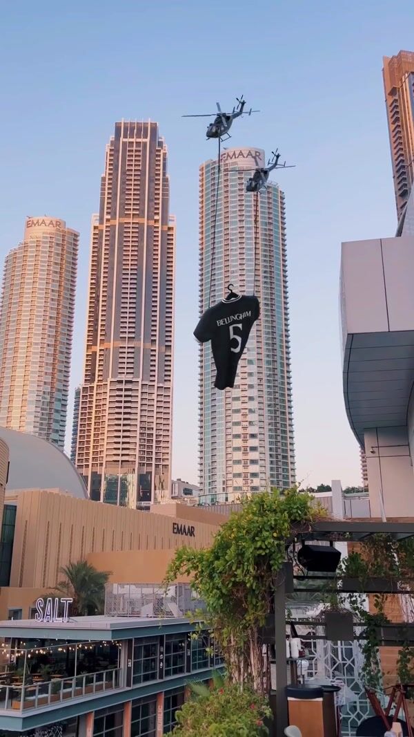 Amaya Dubai Helicopters Hangs Jersey at Dubai Mall