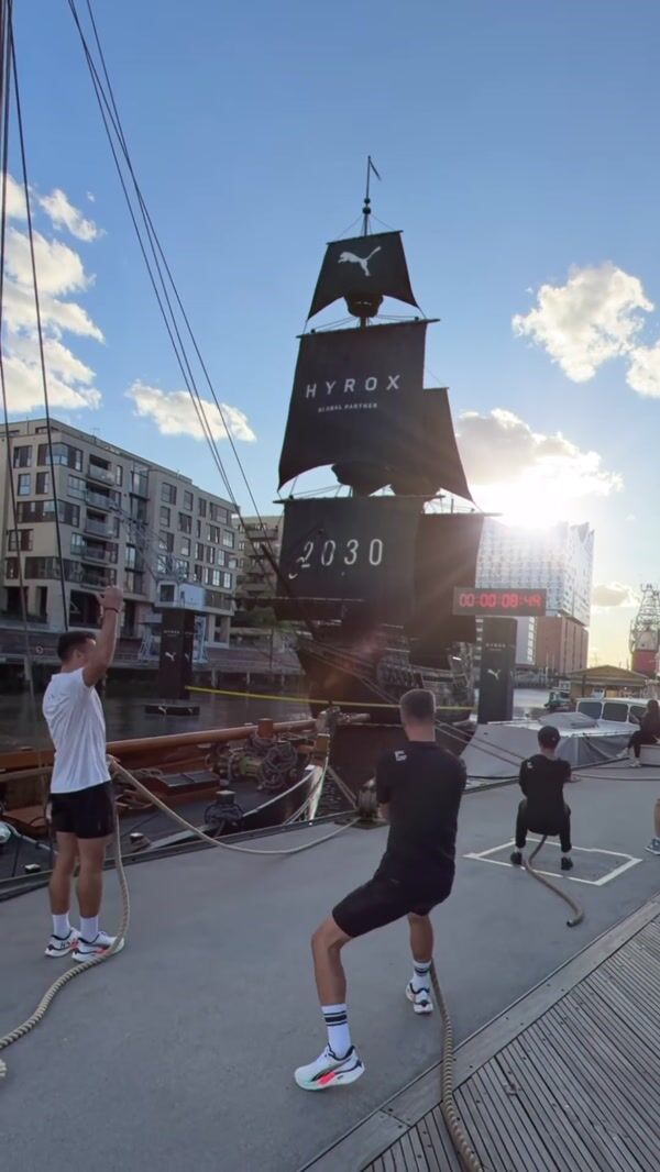 PUMA x Hyrox Black Sailboat in Waterfront Dock