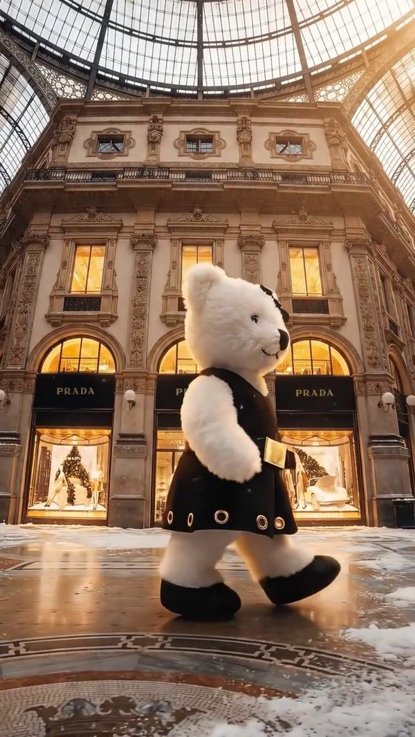 Prada Bear Walks by La Galleria Storefront