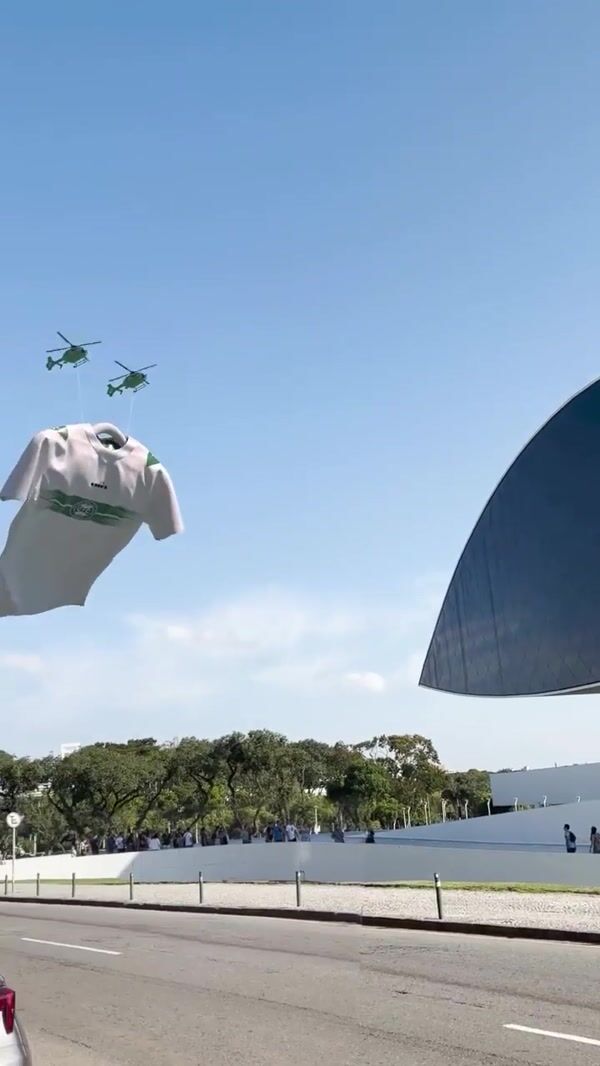 Coritiba Giant Shirts Hover Above Curitiba Landmarks