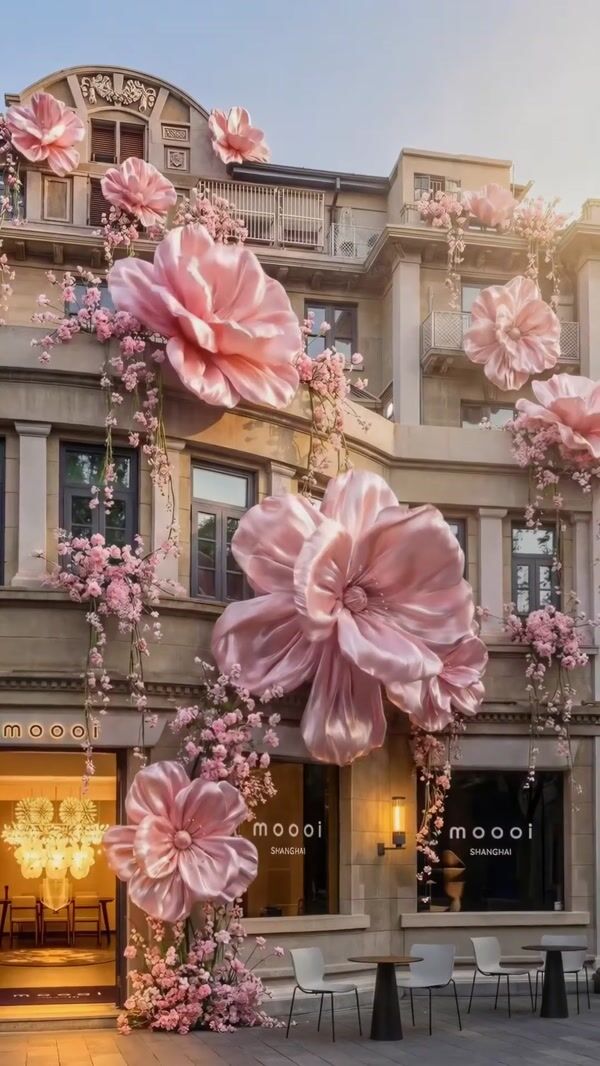 Moooi Giant Pink Flowers Bloom on Store Facade